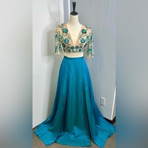 Prom dress/ formal gown/ chiffon two-piece teal